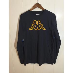 Kappa Men’s T-Shirt Abey Center Logo Sleeve Logo Black L/S Crew Neck Size L